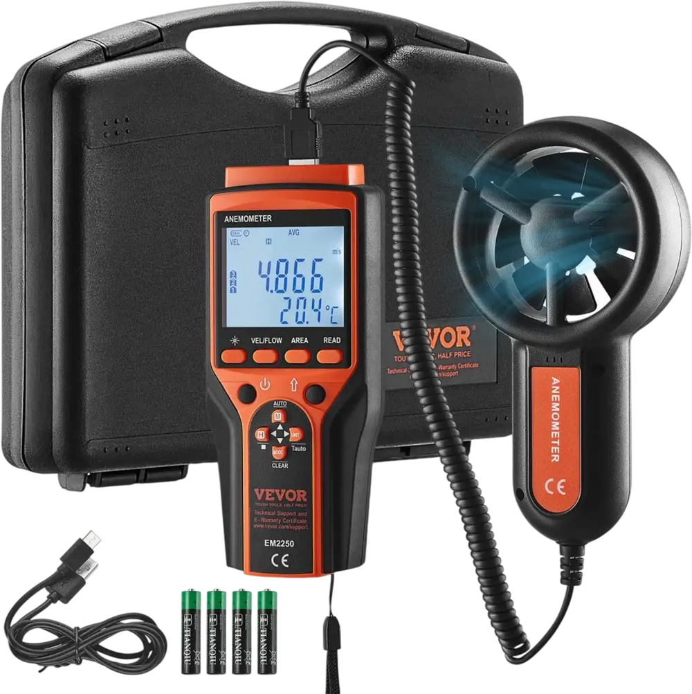 VEVOR Portable Anemometer Split Design, Temp Range 14℉-140℉, LED Screen Digital Air Speed & Temperature Meter, Wind Chill & Velocity Measurement, Ideal for Sailing, Surfing, Flying, HVAC