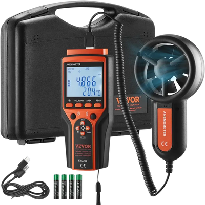 VEVOR Portable Anemometer Split Design, Temp Range 14℉-140℉, LED Screen Digital Air Speed & Temperature Meter, Wind Chill & Velocity Measurement, Ideal for Sailing, Surfing, Flying, HVAC