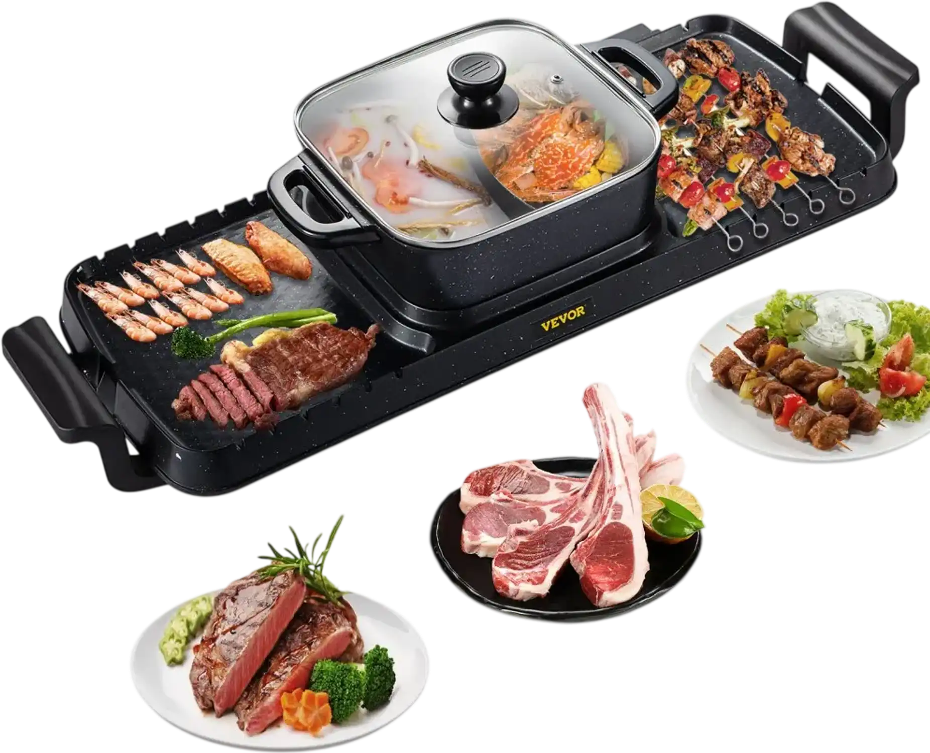Vevor Electric Grill and Hot Pot 2-in-1 Smokeless BBQ Pan Grill 2400W New