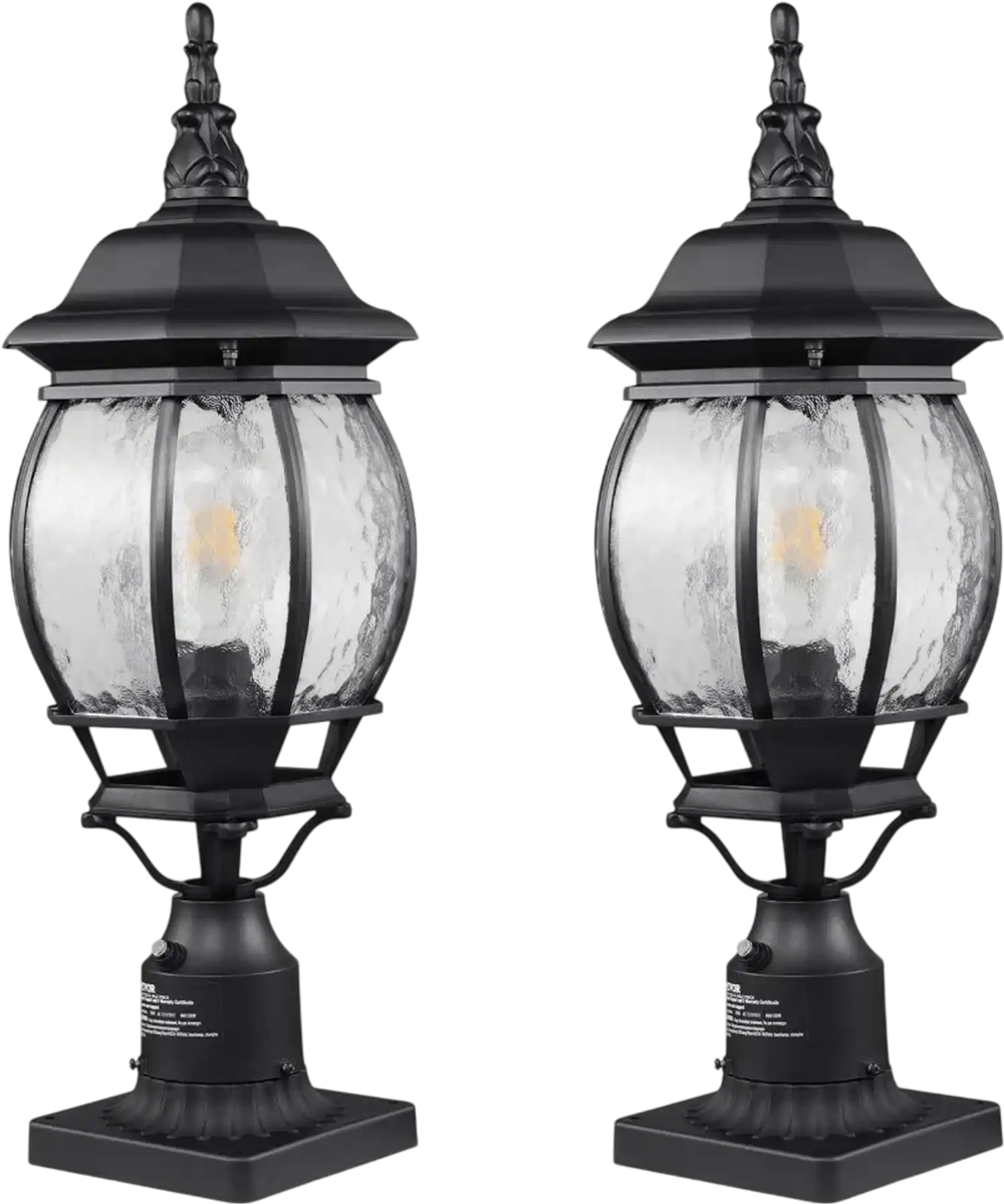 VEVOR 2 Pack Dusk to Dawn Outdoor Post Light, 20.87 in, Waterproof Lamp Post Light Fixtures with 5.5 in Pier Mount Base Glass Shade, Lightning-proof Exterior Pole Column Light for Patio Garden Pathway