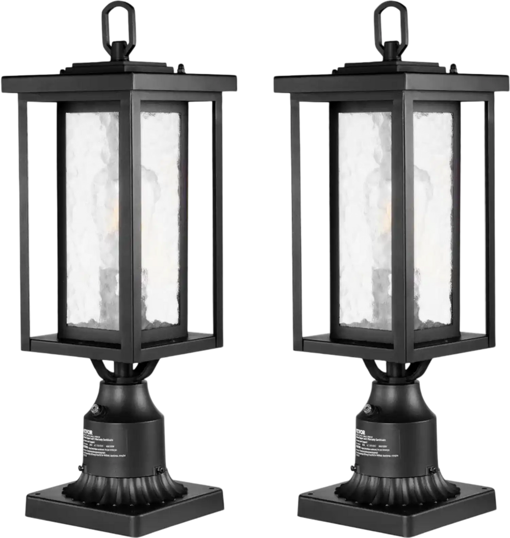 VEVOR 2 Pack Dusk to Dawn Outdoor Post Light, 17.72 in, Waterproof Lamp Post Light Fixtures with 3.5 in Pier Mount Base Glass Shade, Lightning-proof Exterior Pole Column Light for Patio Garden Pathway