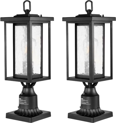 VEVOR 2 Pack Dusk to Dawn Outdoor Post Light, 17.72 in, Waterproof Lamp Post Light Fixtures with 3.5 in Pier Mount Base Glass Shade, Lightning-proof Exterior Pole Column Light for Patio Garden Pathway