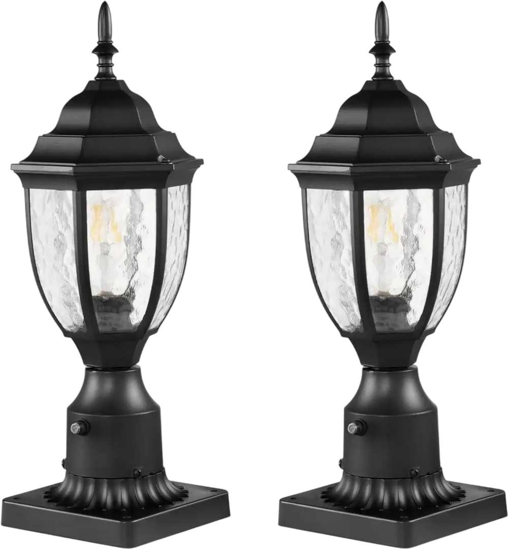 VEVOR 2 Pack Dusk to Dawn Outdoor Post Light, 15.35 in, Waterproof Lamp Post Light Fixtures with 3.5 in Pier Mount Base Glass Shade, Lightning-proof Exterior Pole Column Light for Patio Garden Pathway