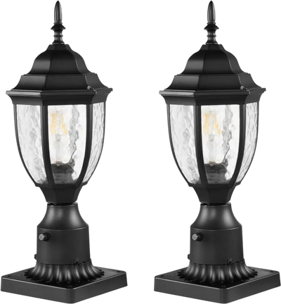 VEVOR 2 Pack Dusk to Dawn Outdoor Post Light, 15.35 in, Waterproof Lamp Post Light Fixtures with 3.5 in Pier Mount Base Glass Shade, Lightning-proof Exterior Pole Column Light for Patio Garden Pathway