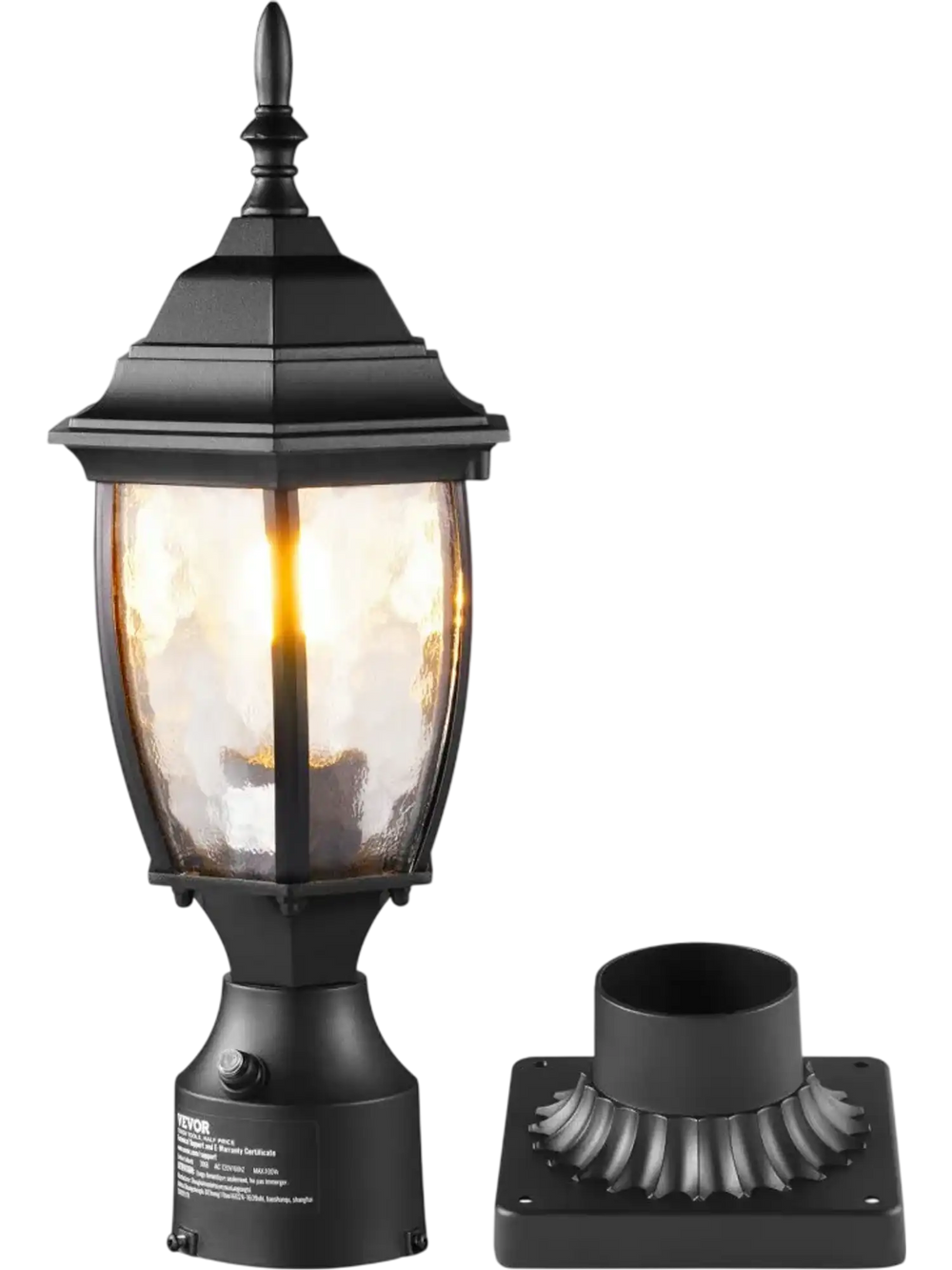 VEVOR Dusk to Dawn Outdoor Post Light, 15.75 in Height, Waterproof Lamp Post Light Fixture with 5.5 in Pier Mount Base Glass Shade, Lightning-proof Exterior Pole Column Light for Patio Garden Pathway