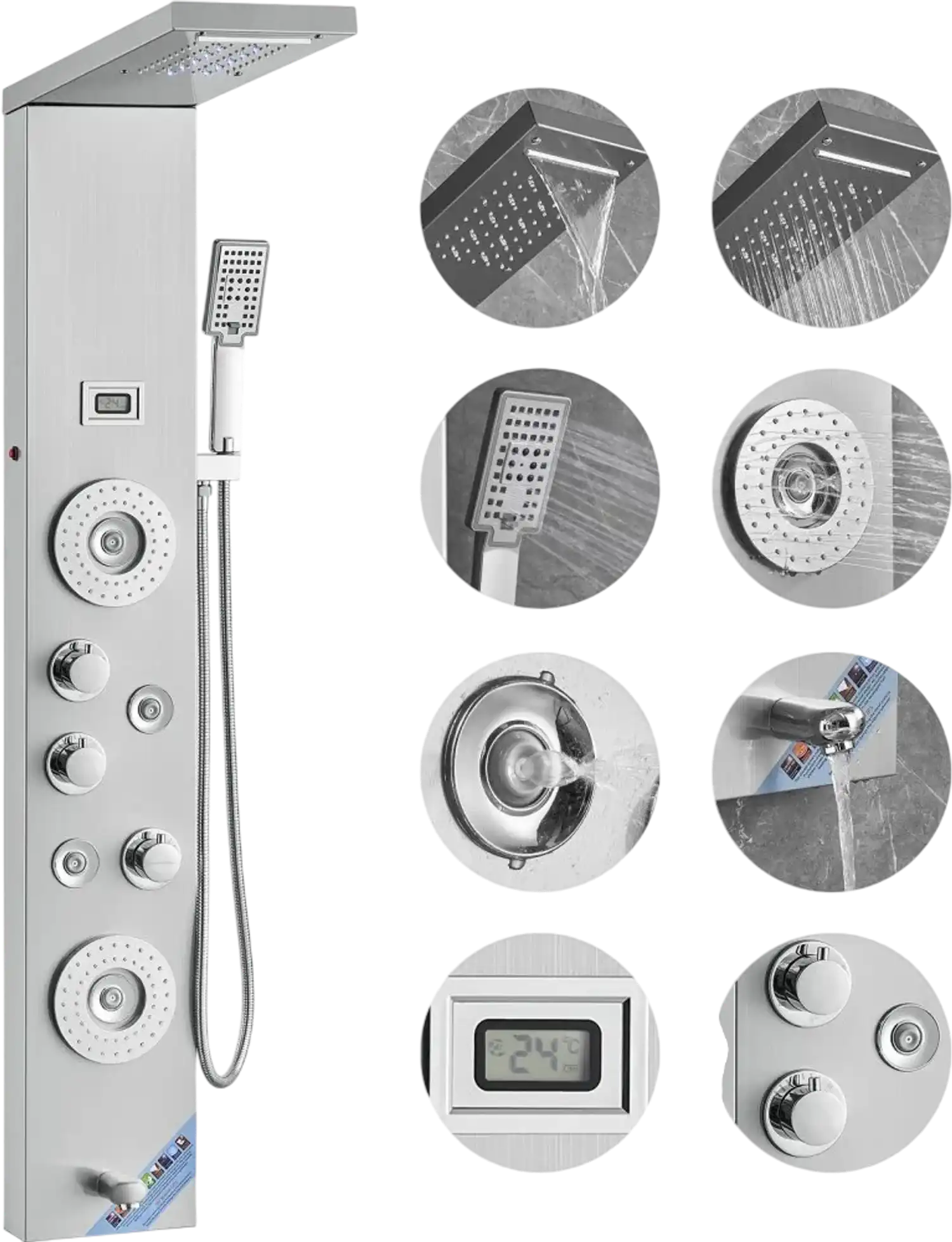 Vevor Shower Panel System LED Display Rainfall Waterfall Stainless Steel 6-Mode New