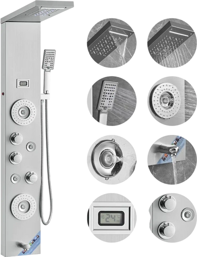 Vevor Shower Panel System LED Display Rainfall Waterfall Stainless Steel 6-Mode New