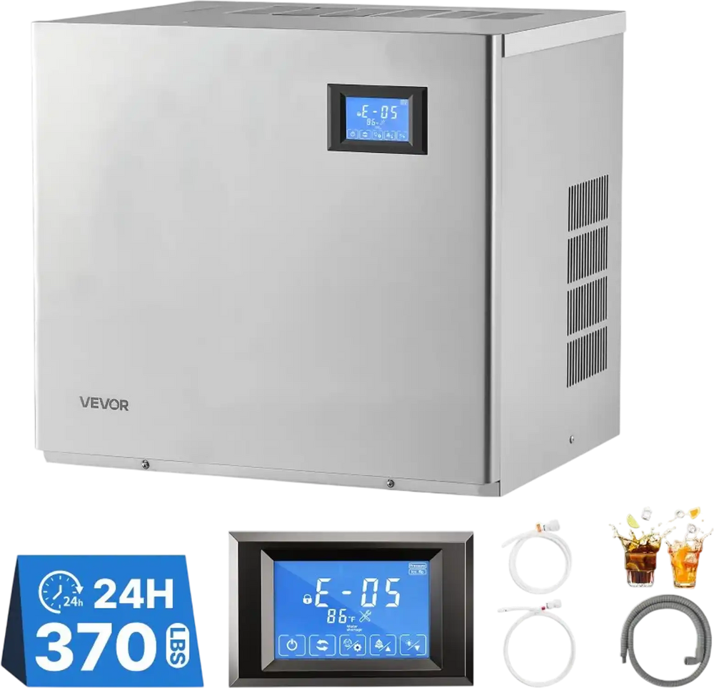 VEVOR Commercial Ice Maker Machine 370 Lbs/24H Stainless Steel Head Only, Ice-Making for Restaurant Bar Cafe Hotel, Ice Ready in 15 Mins, with Self-Cleaning, 132 pcs Ice Tray, Adjustable Thickness