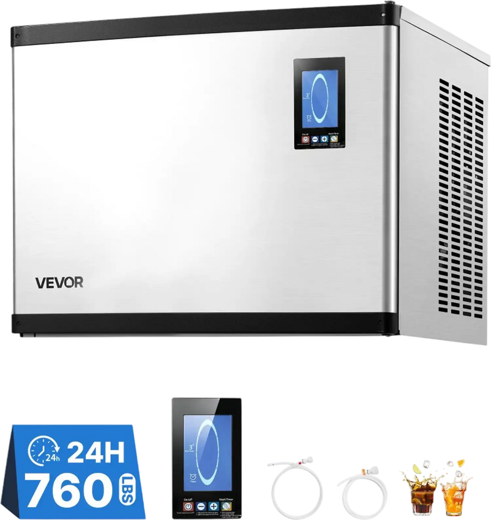 VEVOR Commercial Ice Maker Machine 690 Lbs/24H Stainless Steel Head Only, for Restaurant Bar Cafe, Ice Ready in 15 Mins, with Self-Cleaning, 270 pcs Ice Tray, Adjustable Thickness, AC220-240V 60Hz