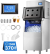 VEVOR Commercial Ice Maker Machine 370 Lbs/24H Ice-Making Stainless Steel, for Bar Cafe Restaurant Business, Ice Ready in 15 Mins, Freestanding with 250 Lbs Ice Storage Bin and Auto Self-Cleaning