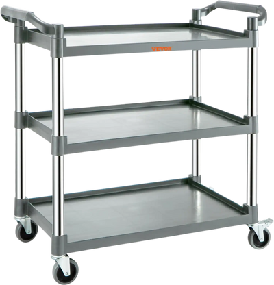 Vevor Utility Cart 3-Tier Food Service Cart with Wheels 220 lbs Capacity Gray New