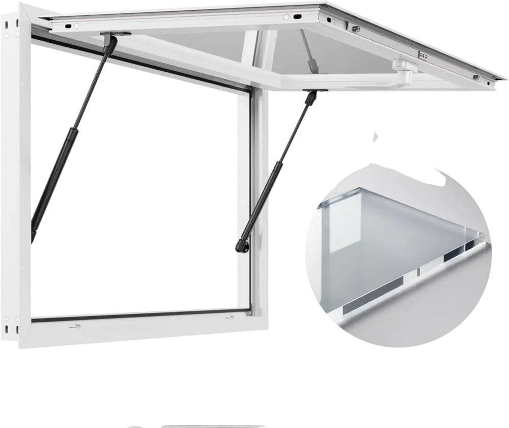 VEVOR Concession Window 36x24 in, Aluminum Alloy Frame Service Window for Food Truck, Up to 85 Degrees Stand Serving Window with Awning Door and Drag Hook, Rainwater Resistant for Concession Trailers