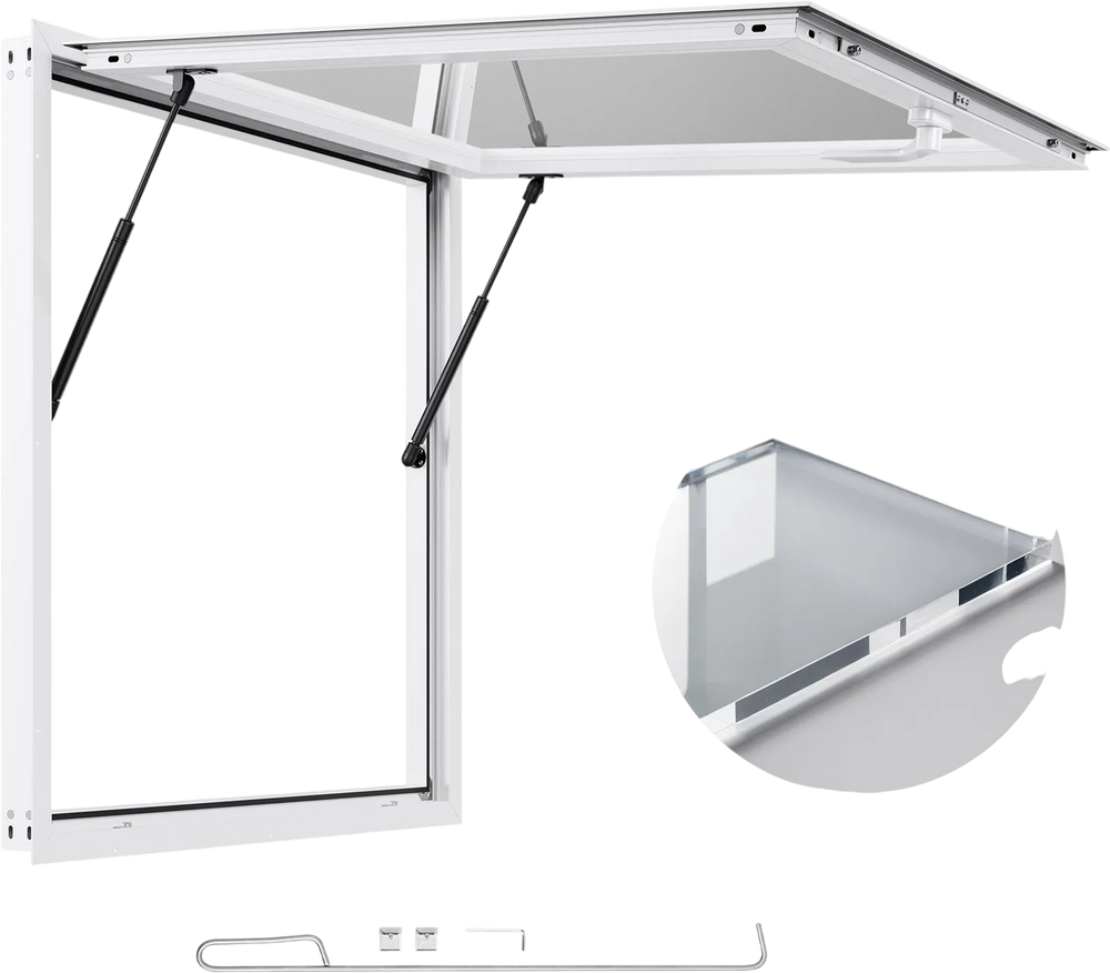 VEVOR Concession Window 36x36 in, Aluminum Alloy Frame Service Window for Food Truck, Up to 85 Degrees Stand Serving Window with Awning Door and Drag Hook, Rainwater Resistant for Concession Trailers