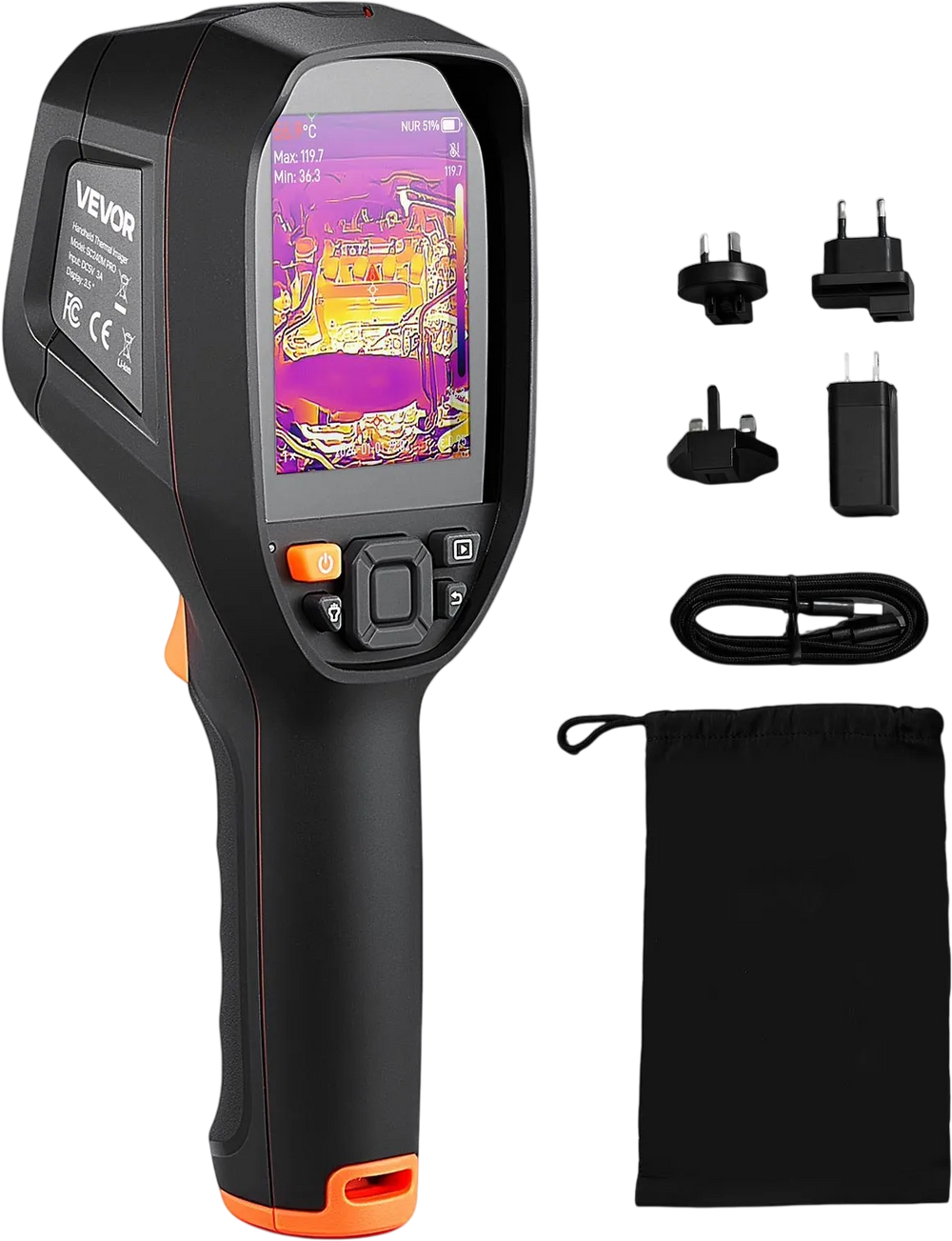 VEVOR Pro Thermal Imaging Camera, Upgraded 512 x 384 TISR Super Resolution, 3.45" LCD Infrared Thermal Imager with 2MP Visual Camera, 25HZ Refresh Rate, -4°F - 1022°F, 4 Image Modes & 7 Color Palettes