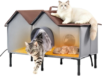 VEVOR Elevated Heated Cat House 35W Insulated Kitty Shelter with Heated Pad, for Indoor Outdoor Winter Use, Double-Door & Private Side Curtain, Waterproof Weatherproof Stray Feral Shelter for Outside