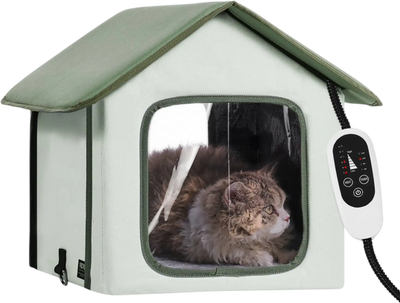 Vevor Cat House Elevated Heated Outdoor Kitty Shelter with Pad Green Small New