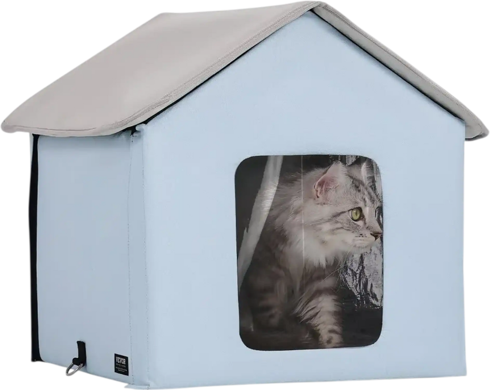 VEVOR Heated Cat House, Outdoor Kitty Shelter with Timer, 600D Oxford Cloth Foldable Cat Shelter with Heated Pad  for Winter to Stay Warm and Cozy, Blue (Small)
