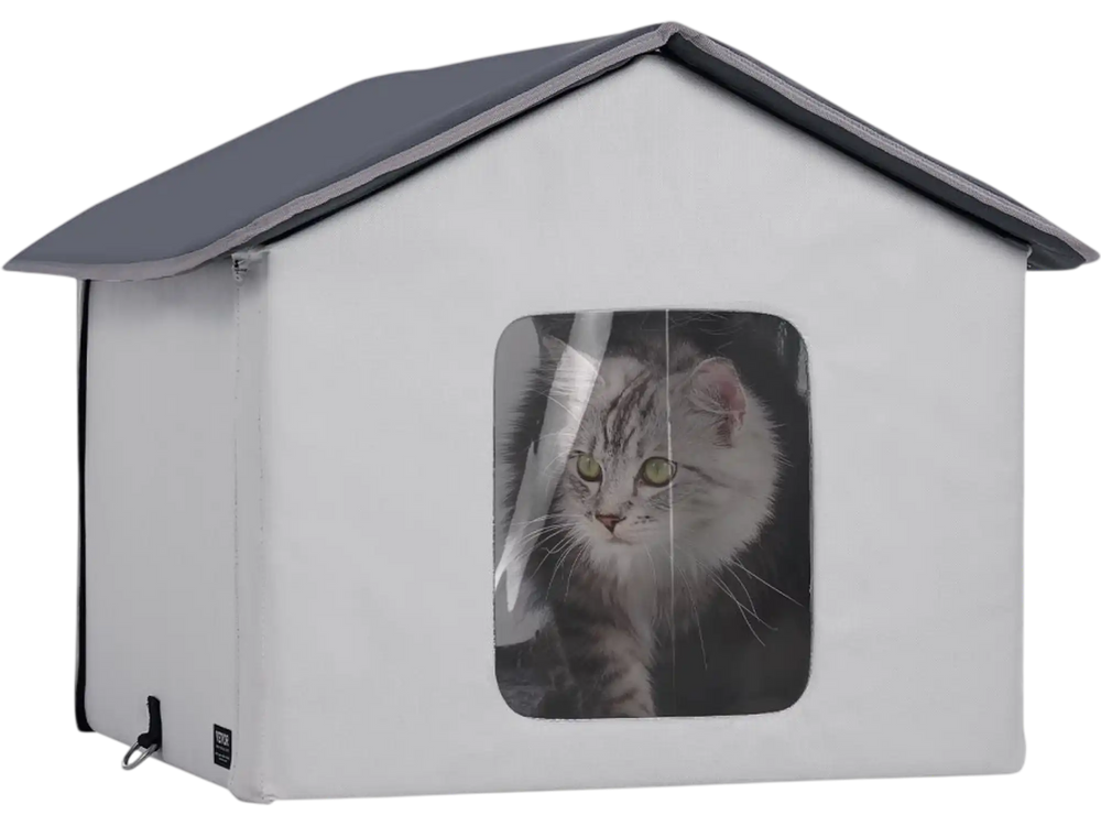 VEVOR Heated Cat House, Outdoor Kitty Shelter with Timer, 600D Oxford Cloth Foldable Cat Shelter with Heated Pad  for Winter to Stay Warm and Cozy, Gray (Middle)
