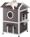 VEVOR Outdoor Cat House Weatherproof, Feral Cat Shelter for Multiple Cats, 2-story Large Outdoor Wooden Cat House with Doors, PVC Door Flaps, A Clear Window, 23"L x 26"W x 36"H