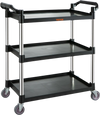 VEVOR Utility Service Cart, 3 Shelf Heavy Duty 154LBS Food Service Cart, Rolling Utility Cart with Lockable Wheels, 32.7" x 15.7" x 37.4" Plastic Utility Cart for Kitchen Office Restaurant Home, Black