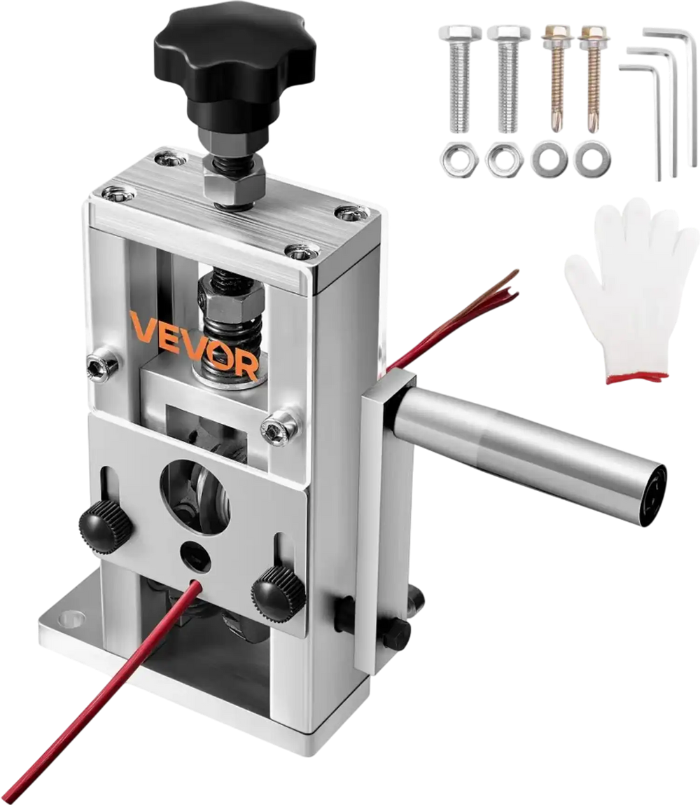 VEVOR Manual Wire Stripping Machine, 0.06-1 in, Copper Stripper with Hand Crank or Drill Powered, 64Mn Quenched Blades, 45# Steel Rollers, Aluminum Alloy Frame Wire Peeler, for Scrap Copper Recycling