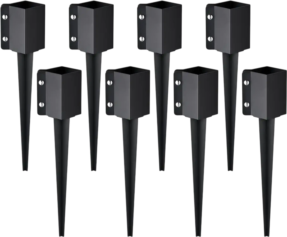 VEVOR Fence Post Anchor Ground Spike, 8 Pack 24 x 4 x 4 Inches Outer Diameter (Inner Diameter 3.5 x3.5 Inches), Metal Black Powder Coated Post Stake Ground, for Mailbox Deck Garden Railing