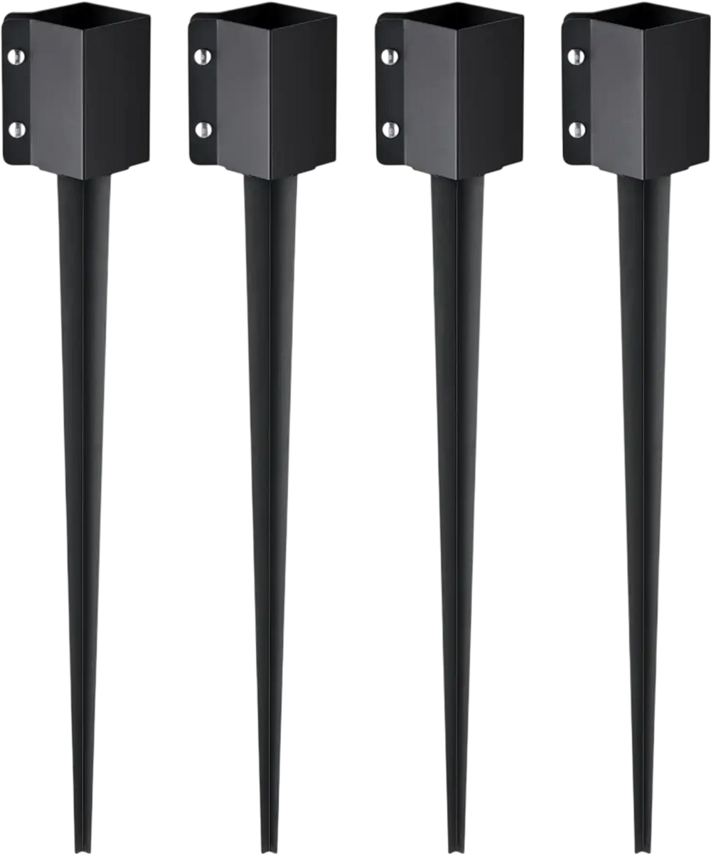 VEVOR Fence Post Anchor Ground Spike, 4 Pack 36 x 4 x 4 Inches Outer Diameter (Inner Diameter 3.5 x3.5 Inches), Metal Black Powder Coated Post Stake Ground, for Mailbox Deck Garden Railing