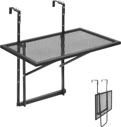 VEVOR Balcony Hanging Table, 19 x 24 in Metal Folding Balcony Railing Table, Outdoor Balcony Bar Table for Railings, 5-Level Adjustable, Fit Railing from 1