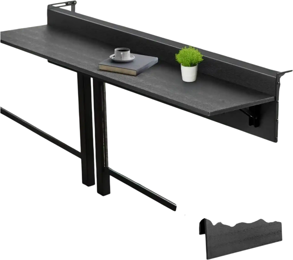 VEVOR Balcony Hanging Table, 12 x 32 in Folding Balcony Railing Table, Outdoor Balcony Bar Tables for Railings, 50 lbs Loading, Fit Railing from 1" to 4.3", Serving Tables for Patio & Deck