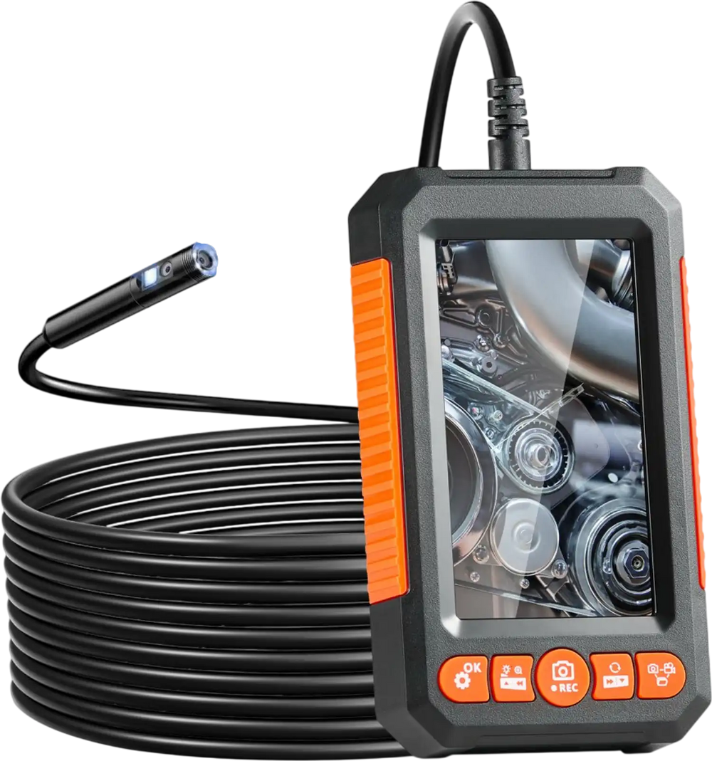 VEVOR Endoscope Camera with Light, Dual Lens Industrial Borescope, 4.3" Screen 1080P Inspection Camera, 8 + 1 Lights, 4X Zoom, IP67 Waterproof Snake Camera for Auto, Plumbing (16.4FT Cable, 32GB Card)