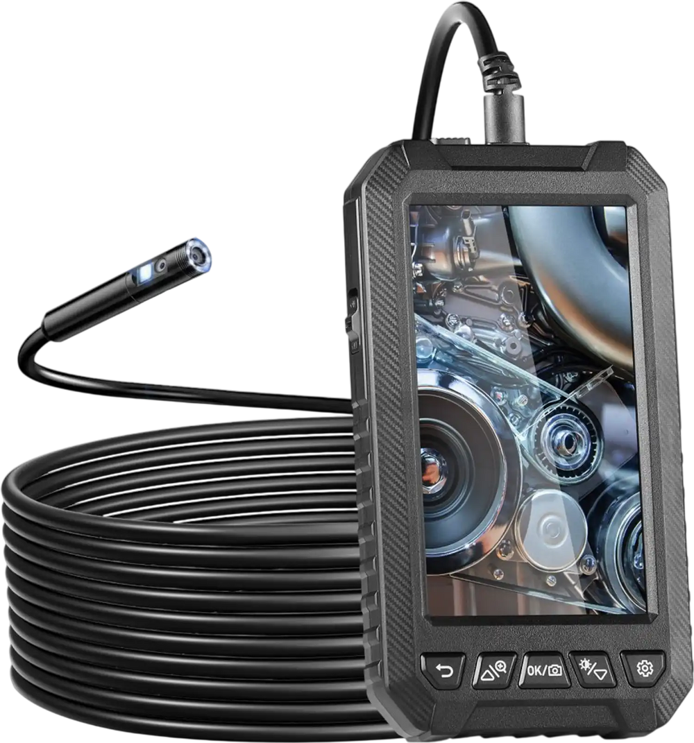 VEVOR Endoscope Camera with Light, Triple Lens Industrial Borescope, 5" Screen 1080P Inspection Camera, 8 + 2 Lights, IP67 Waterproof Snake Camera for Automotive, Plumbing (16.4FT Cable, 32GB Card)