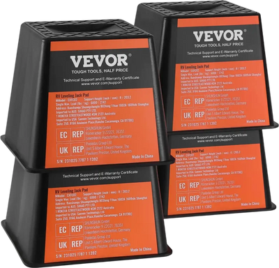 VEVOR Trailer Jack Block, 6000 lbs Capacity per RV Leveling Block, High-quality Polypropylene RV Camper Stabilizer Blocks, RV Travel Accessories Use for Any Tongue Jack, Post, Foot, 5th Wheels, 4-Pack