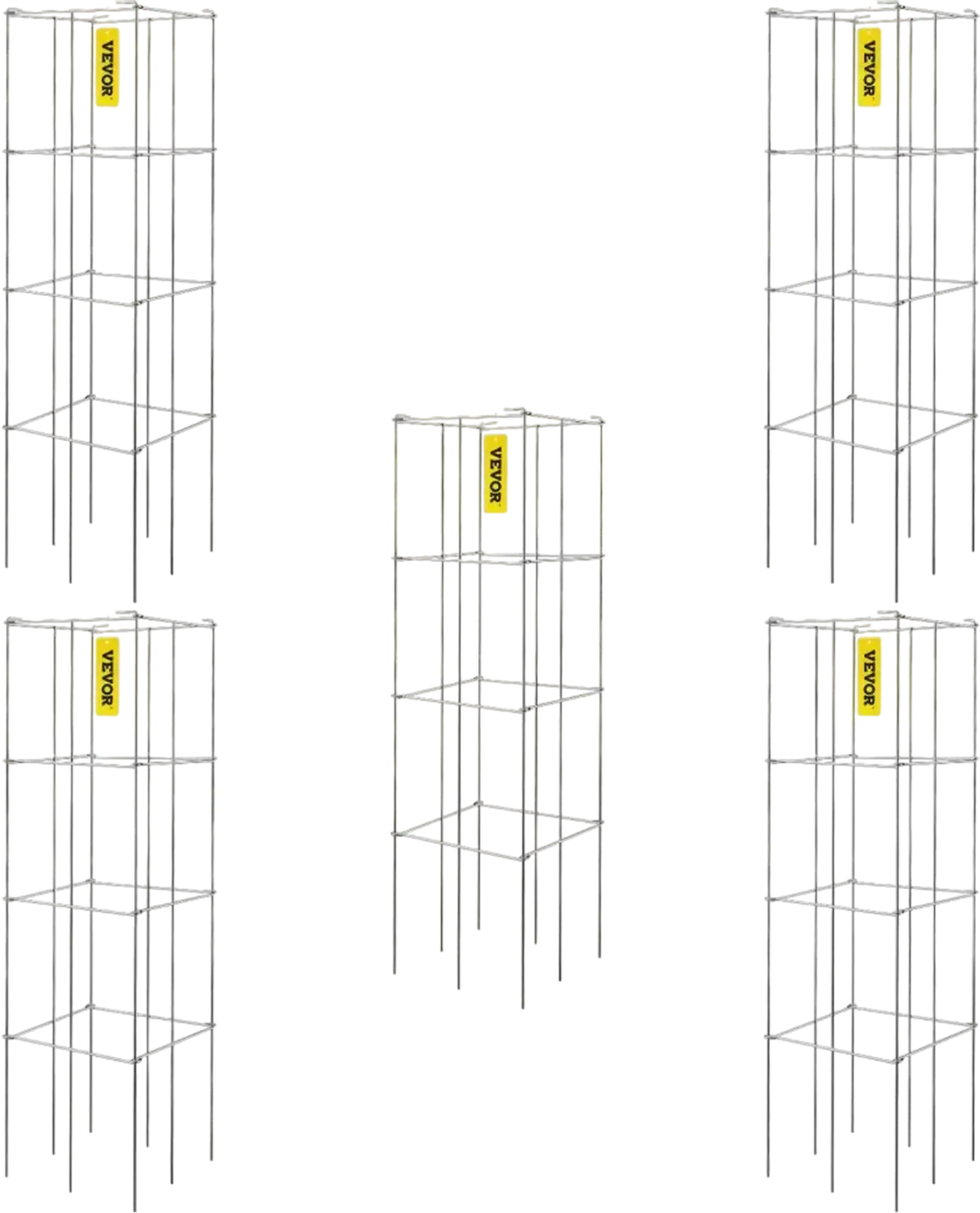 VEVOR Tomato Cages, 11.8\" x 11.8\" x 46.1\", 5 Packs Square Plant Support Cages, Silver PVC-Coated Steel Tomato Towers for Climbing Vegetables, Plants, Flowers, Fruits