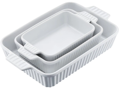 Vevor Baking Dish 3-Piece Rectangular Ceramic Bakeware Set White New