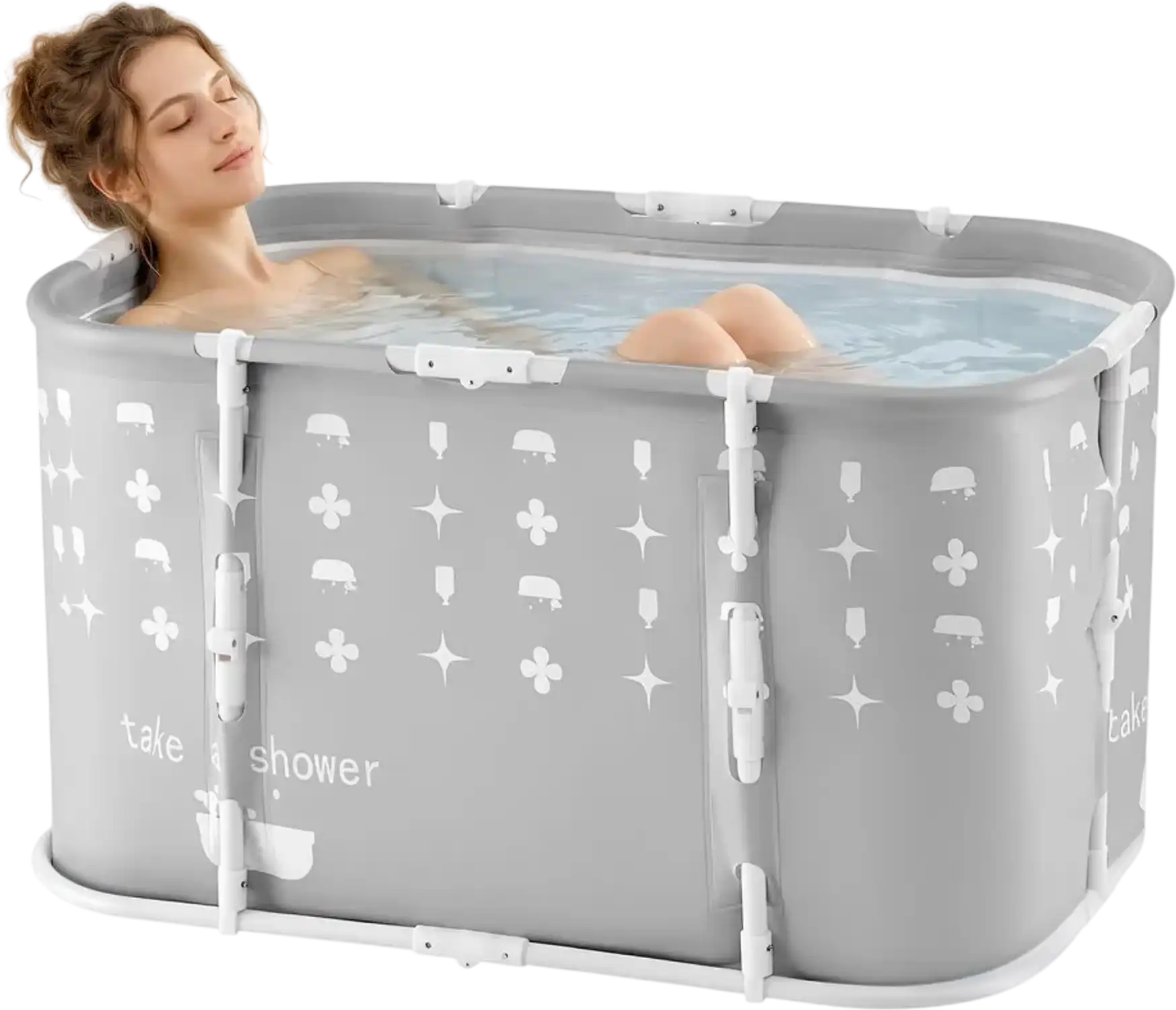 Vevor Foldable Bathtub Portable Adult Soaking Tub Gray 37.4