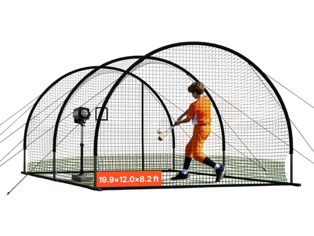 VEVOR Baseball Batting Cage, 19.9 x 12.0 x 8.2 FT Freestanding Portable Batting Cage, Hitting Cages with 30-Ply Knotted HDPE & Pitching Machine Opening, Battings Cages Netting for Indoor Outdoor