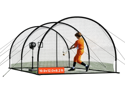 VEVOR Baseball Batting Cage, 19.9 x 12.0 x 8.2 FT Freestanding Portable Batting Cage, Hitting Cages with 30-Ply Knotted HDPE & Pitching Machine Opening, Battings Cages Netting for Indoor Outdoor