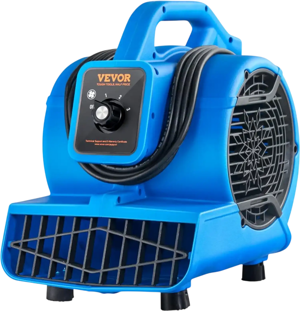 VEVOR Floor Blower, 1360 RPM 600 CFM, Air Mover for Drying and Cooling, Portable Carpet Dryer Fan with 4 Blowing Angles,3-Speeds Adjustment, for Janitorial, Home, Plumbing, Commercial Use