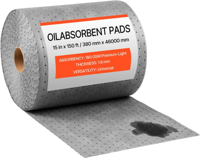 VEVOR Oil & Water Absorbent Pads, 15 in x 150 ft 1-Roll, Medium-Duty Spill Absorbing Pads, Universal for Gasoline, Engine, Oil, Water, Coolant, Durable PP Spill Control Mats for Garage Workshop