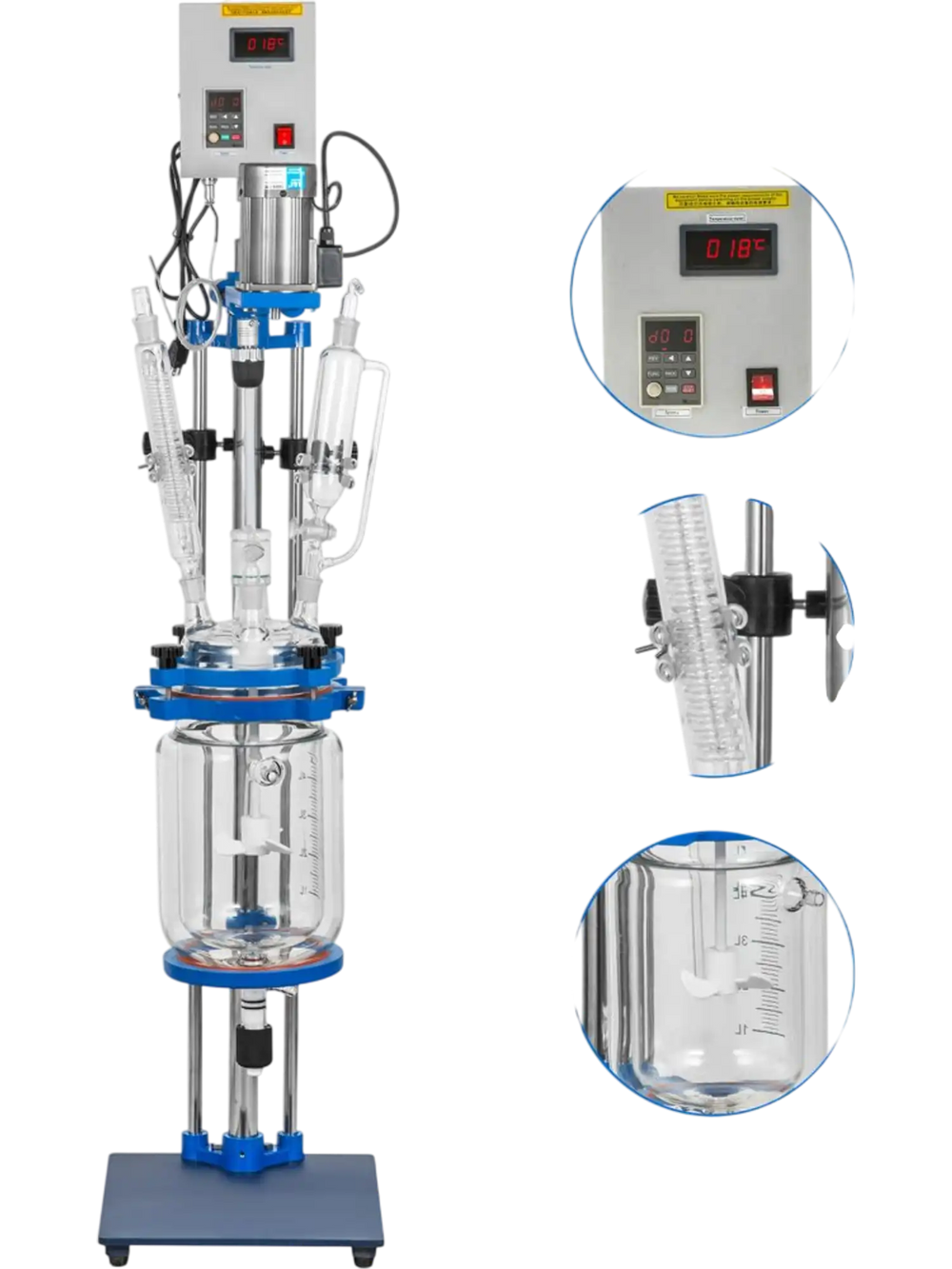 VEVOR Jacketed Reactor 5L Laboratory Glass Reactor, Jacketed Glass Reactor, Chemical Reaction Vessel, Lab Jacketed Reactor, Reaction Vessel Chemistry, With Digital Display, For Reaction Distillation