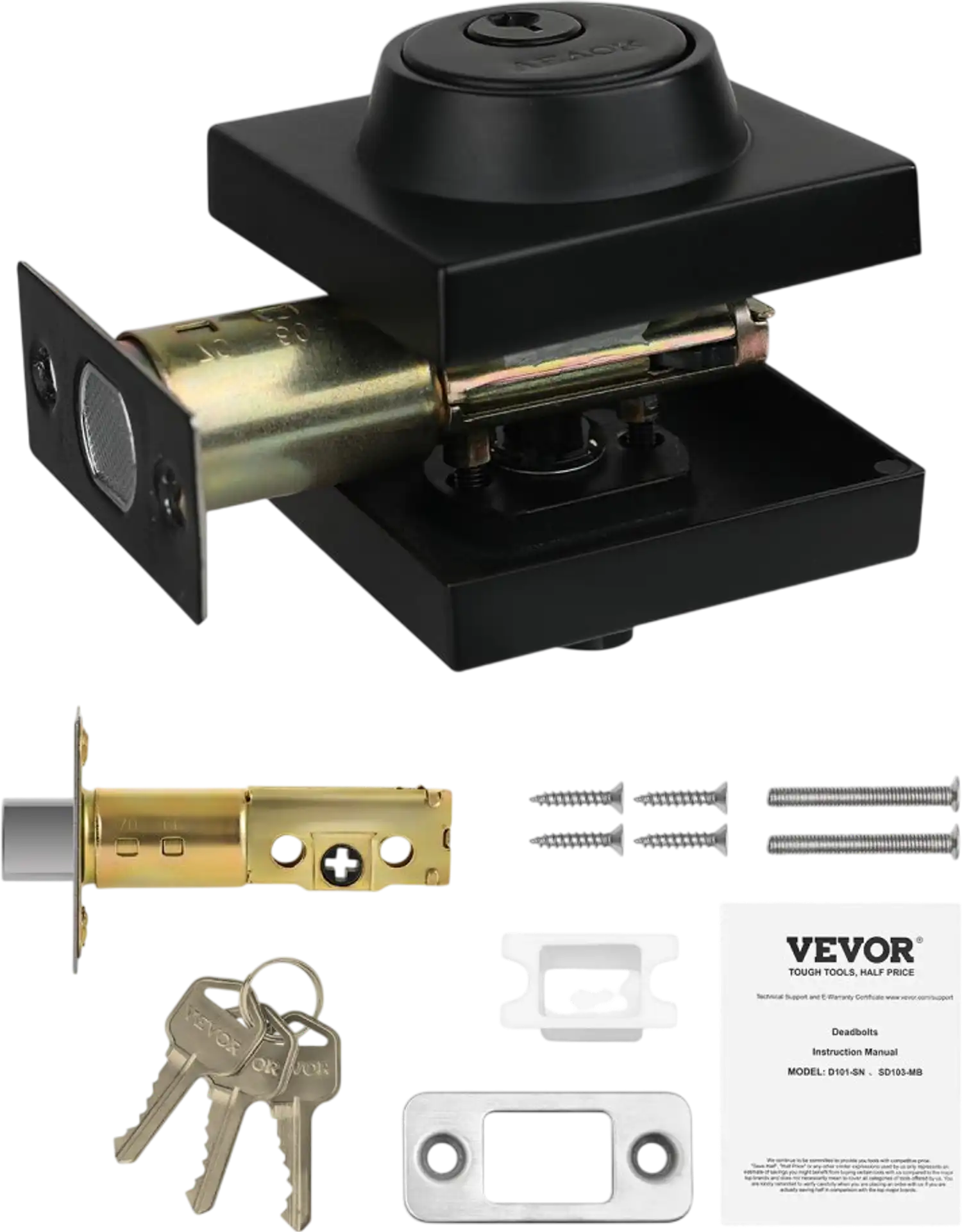 Vevor Deadbolt Lock Square Single Cylinder Keyed Matte Black New
