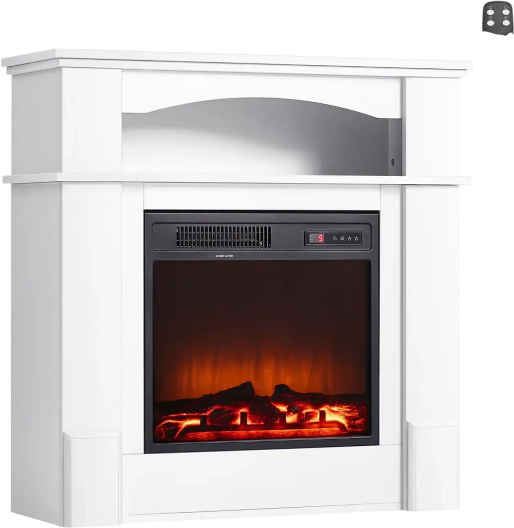 VEVOR 33 inch Freestanding Fireplaces, 1500W 5120BTU Fake Electric Fireplace Stove Heater with Mantel, Overheating Protection, Adjustable Flames,Timer, Remote, for Living Room,Bedroom,White