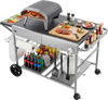 VEVOR Outdoor Grill Cart, 36.4 x 23.4 x 1 inch Tabletop Size Grilling Table, Movable Outdoor Cooking Table with 4 Spice Containers, Wheels, Lids, Hooks, BBQ Prep Tables for Picnic, Kitchen, Courtyard