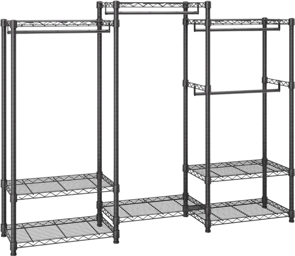 VEVOR Heavy Duty Clothes Rack, Rolling Clothing Garment Rack with 4 Hang Rods & 8 Storage Tiers, Adjustable Custom Closet Rack, Freestanding Wardrobe for Hanging Clothes, 800 lbs Load Capacity