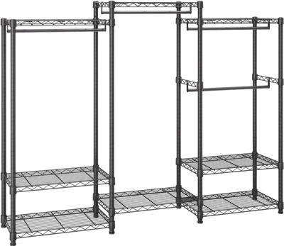 VEVOR Heavy Duty Clothes Rack, Rolling Clothing Garment Rack with 4 Hang Rods & 8 Storage Tiers, Adjustable Custom Closet Rack, Freestanding Wardrobe for Hanging Clothes, 800 lbs Load Capacity