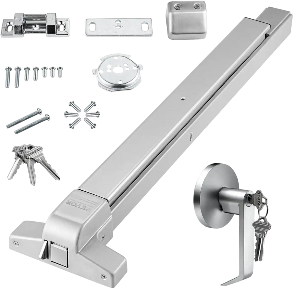 VEVOR Door Push Bar Panic Exit Device, 31” Stainless Steel Commercial Emergency Exit Door Push Bar with Exterior Lever and 3 Keys, Emergency Exit Door Hardware for 30"-36" Metal Wood Door