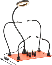 VEVOR Magnetic Helping Hands Soldering Station, 4 Flexible Arms Third Hand Soldering Tool, with 3X LED Magnifying Lamp, 4 PCB  Pillar Holder & Heavy-Duty Base, Electronic Repair Craft Hobby DIY