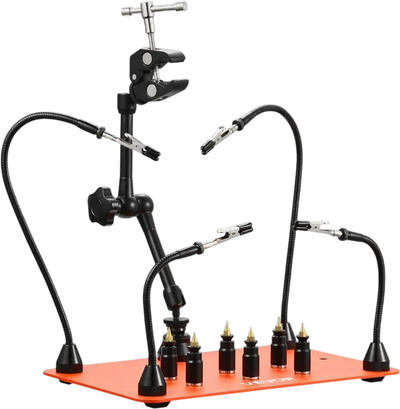 VEVOR Magnetic Helping Hands Soldering Station, 4 Flexible Arms Third Hand Tool, with 6 PCB Pillar Holders & 360 Hot Air Gun Holder, Heavy-Duty Base Soldering Helper for Electronic Repair Craft