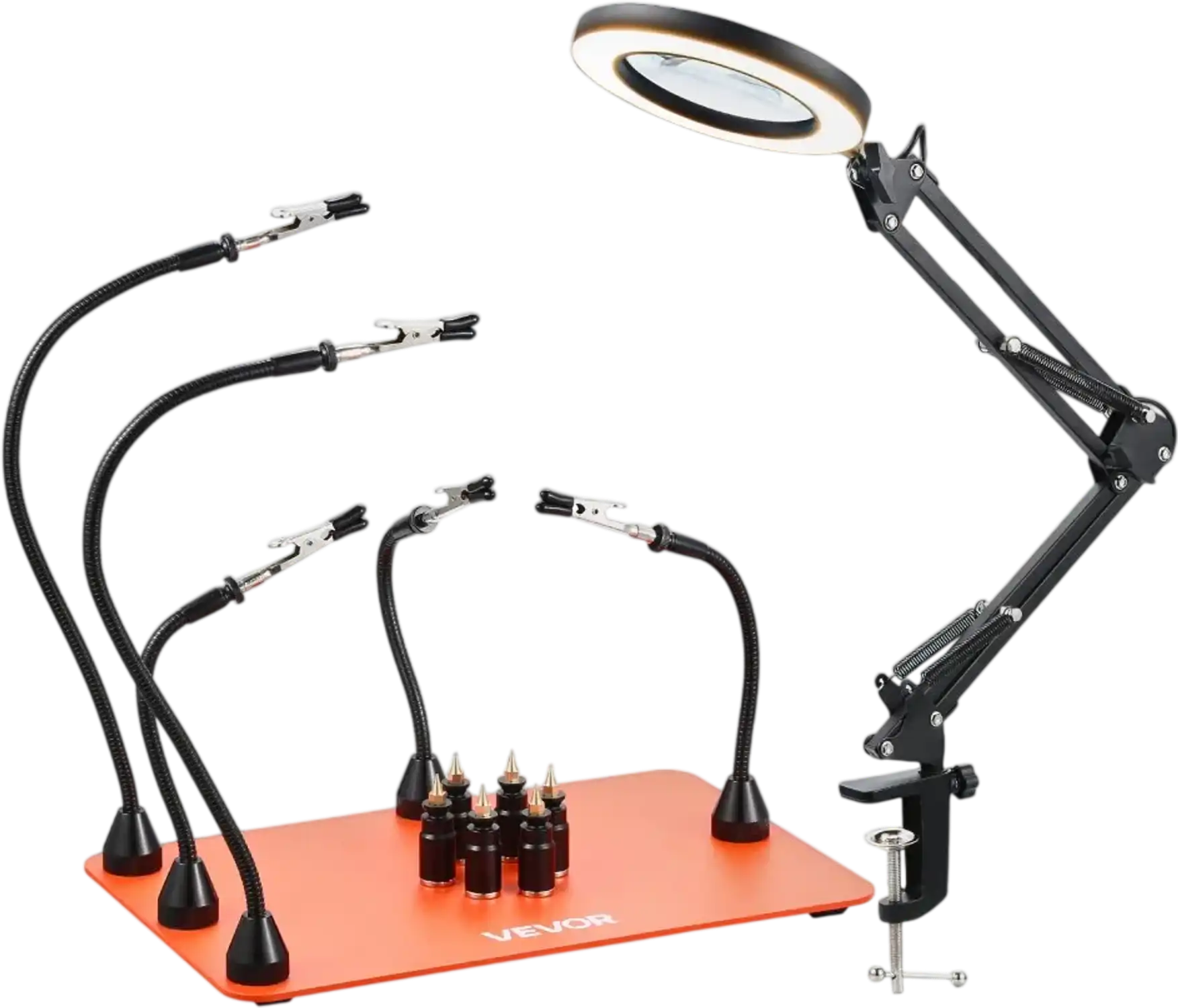 Vevor Soldering Station Magnetic Helping Hands with 3X LED Magnifying Lamp and 5 Flexible Arms New