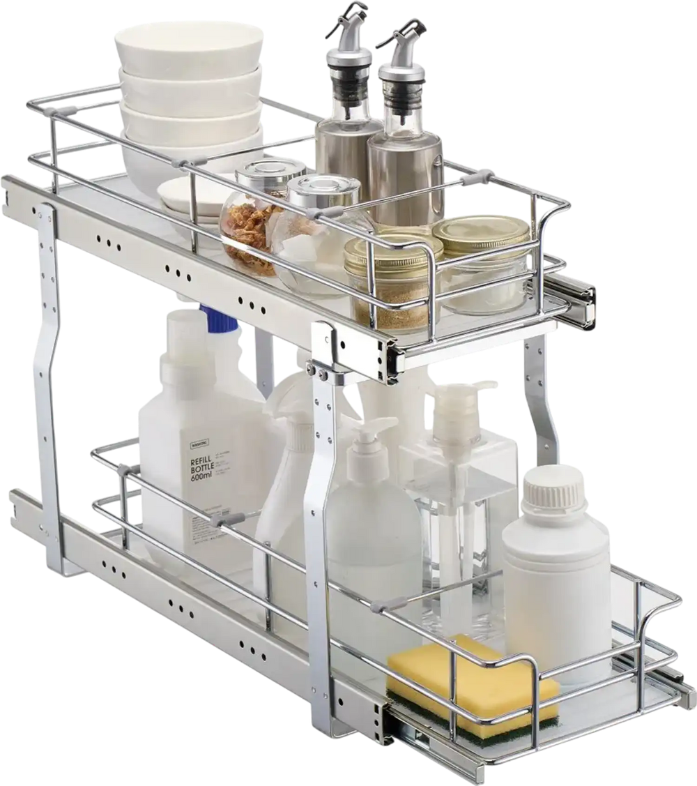 VEVOR 8.5"Wx21"Dx15"H Pull Out Cabinet Organizer, Heavy Duty Slide Out Pantry Shelves, Steel Roll Out Drawers, Sliding Drawer Storage for Home Under Sink, 10"Wx22"Dx18"H Install Size for Cabinet